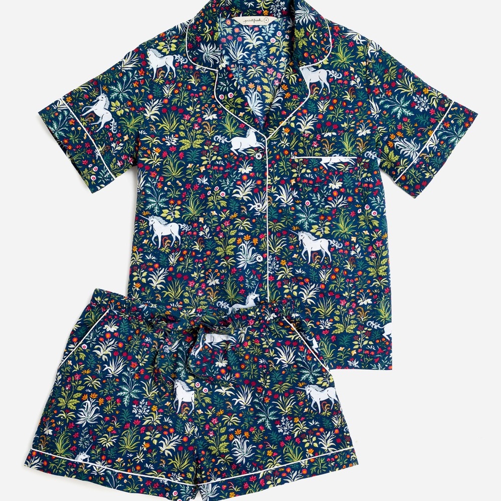 Print Fresh | Unicorn’s Garden sleep short set in evergreen